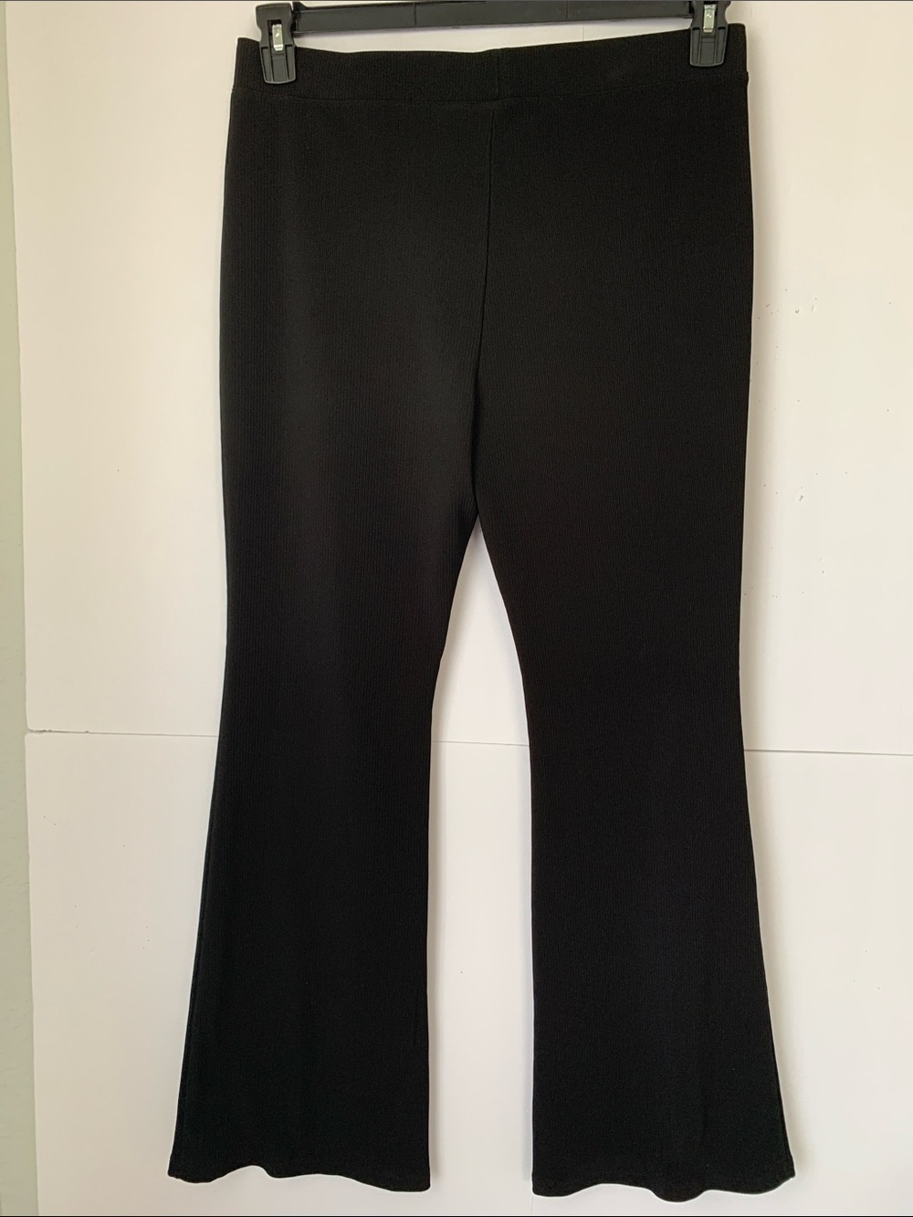 Elodie Black Rib Flare Women Pants with Front Slits Size XL - Picture 2 of 11